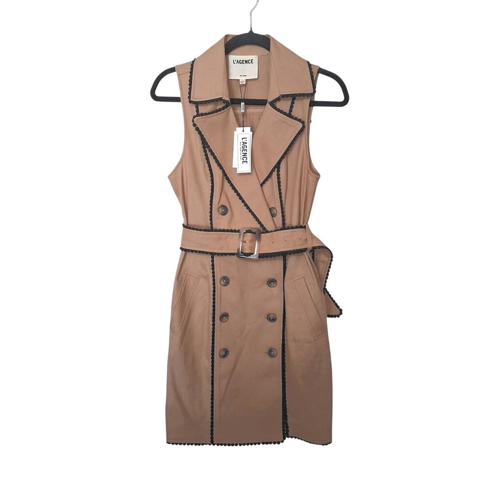 NWT L'AGENCE Camel Tan Double-Breasted Belted Dress Vest Women's Size 4